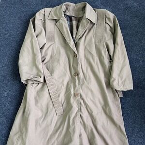 VTG Degrees Trench Coat Womens Medium Beige Cotton Twill Long Belted Plaid Lined